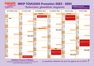 Calendrier techniciens géomètres stagiaires