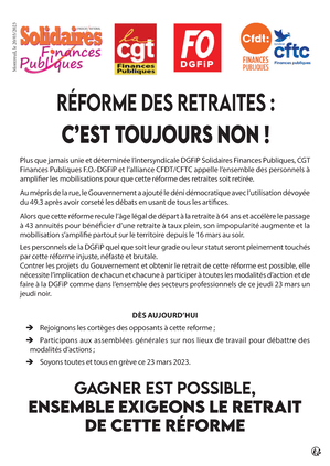 Tract intersyndical : RÉFORME DES RETRAITES : C’EST TOUJOURS NON !