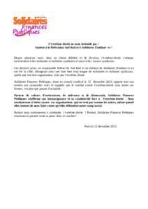 Motion de soutien du Conseil Syndical Solidaires Finances Publiques à la fédération SUD Rail et à Solidaires Étudiant·es 