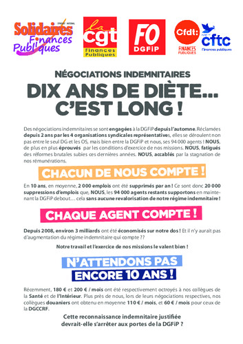 Tract intersyndical - Négociations indemnitaires : 10 ans de diète... c'est long !